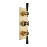 Booth & Co. Axbridge Brushed Brass 2 Outlet 3 Black Handle Shower Valve